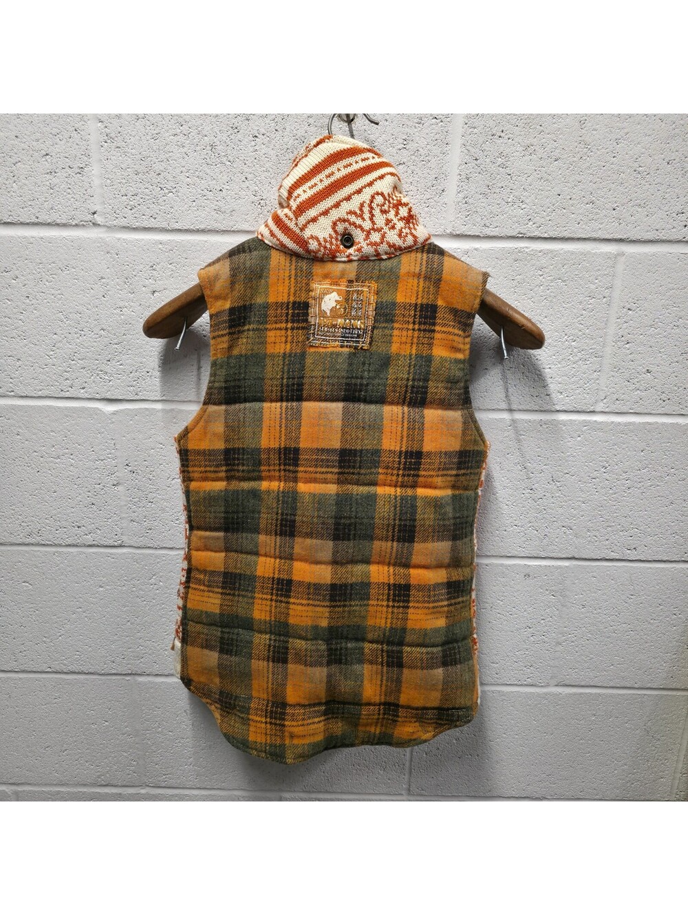Da Nang Women's Sweater Hooded Vest Orange Plaid Wool Blend Vest XS 16x24 - Picture 5 of 9